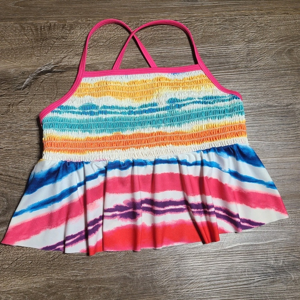 LANDS END Swim Suit SWIMSUIT TANKINI Top Size 7 Pool PARTY Rainbow Bright Colors